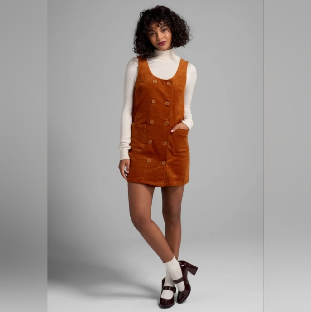 NWT Modcloth Brown Double-Breasted Corduroy Button-Up Pinafo Dress